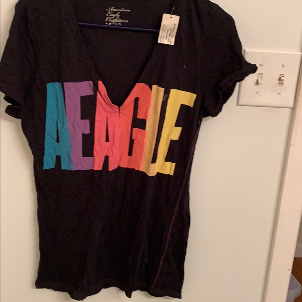 Black V neck shirt with AEAGLE